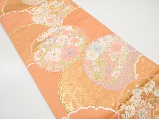 JAPANESE KIMONO / ANTIQUE FUKURO OBI / SILK / WOVEN SNOWFLAKE & FLOWER